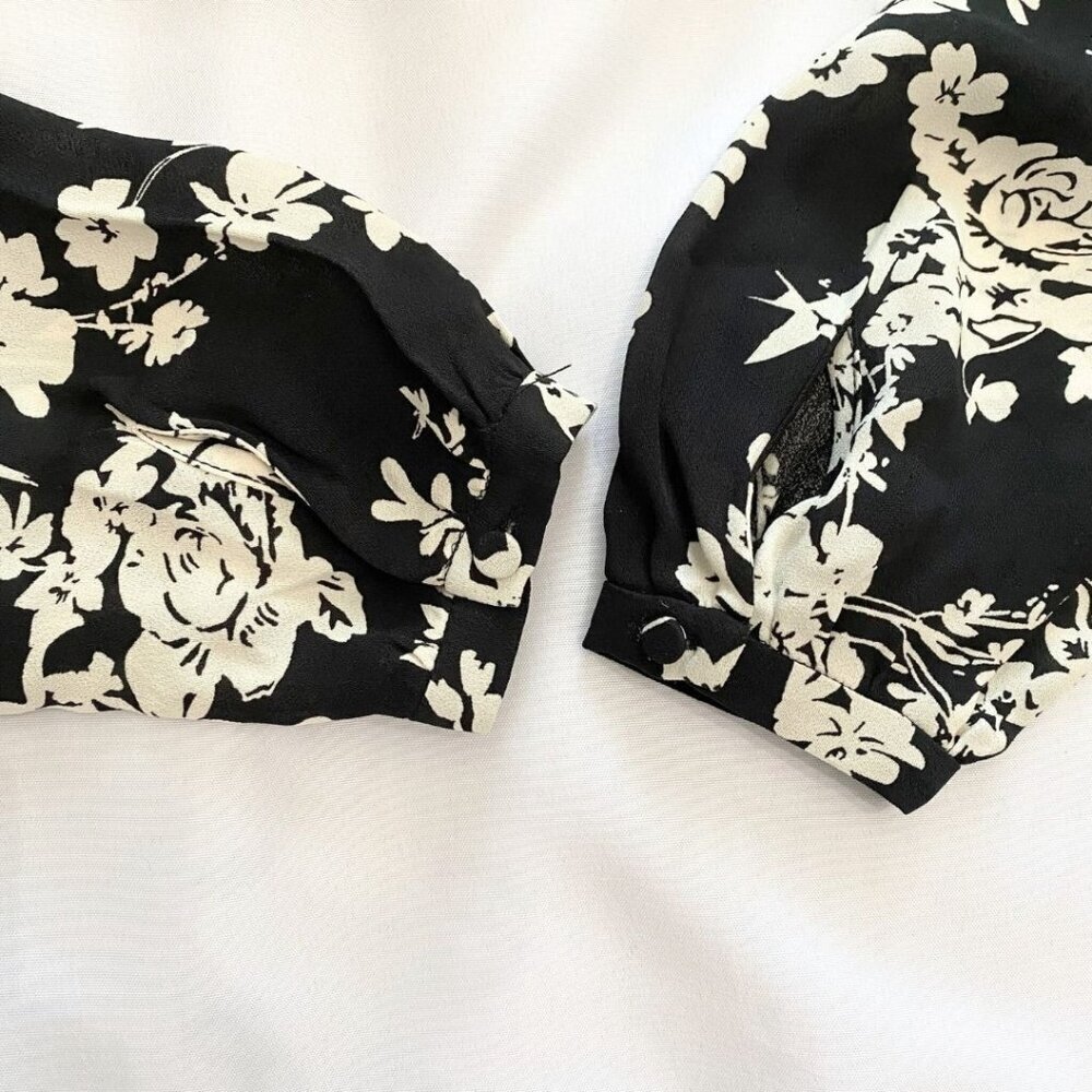 REISS GABRIELLA BLACK WHITE FLORAL LONG SLEEVE MINI DRESS - 2 - Picture 10 of 12